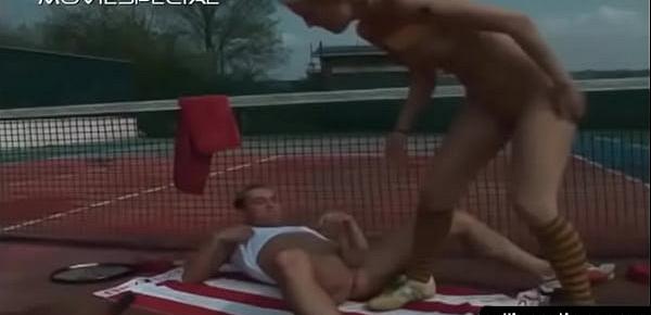  Hot anal sex scene on tennis field with blonde slut